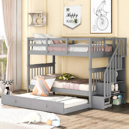 Stylish Twin Over Full Bunk Bed with Convenient Stairway and Smart Storage Solutions