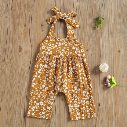 Baby Girls Floral Daisy Playsuit with Headband - Summer Halter Romper and Bodysuit