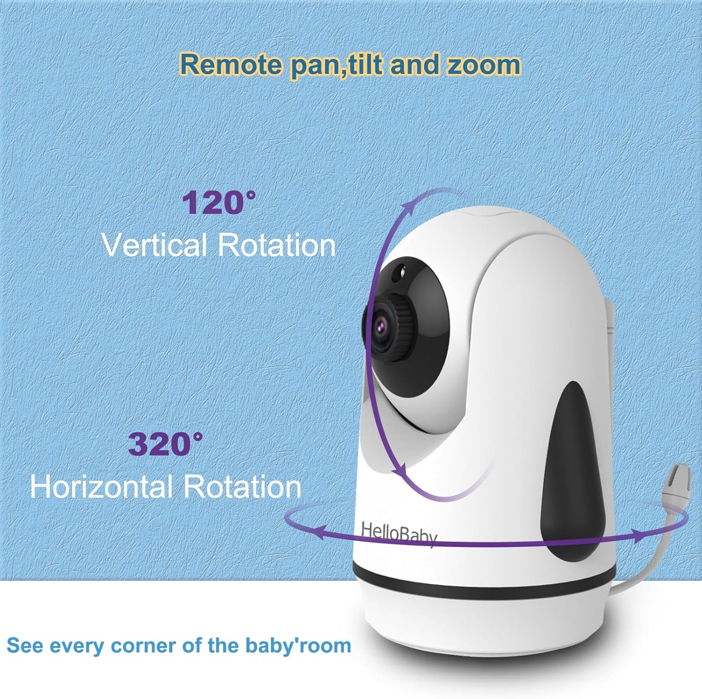 Dual Camera Video Baby Monitor with 5-Inch Split Screen Display, Remote-Controlled Cameras, Night Vision, and Temperature Monitoring