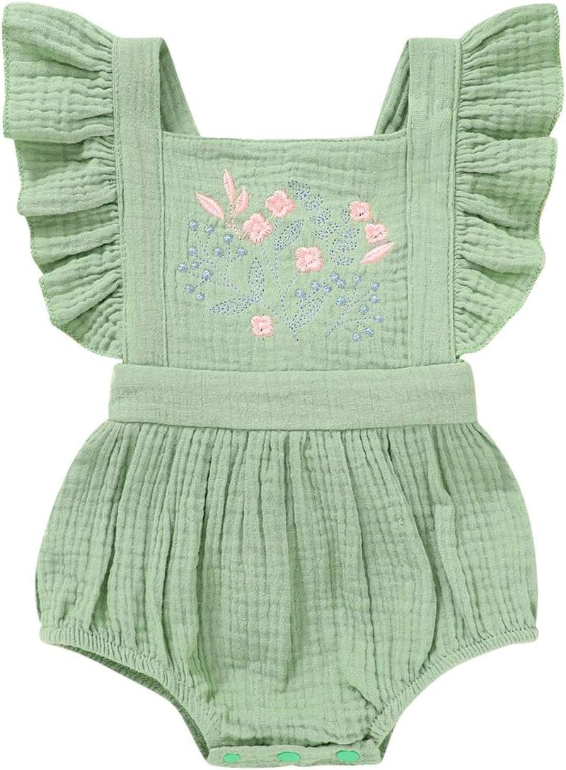 Adorable Ruffled Sleeveless Summer Romper for Toddler Girls - Soft Cotton Linen Comfort