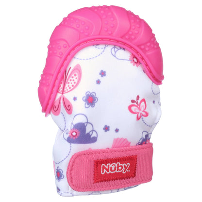 Pink Butterfly Teething Mitten with Convenient Travel Bag - Perfect for On-the-Go Relief!