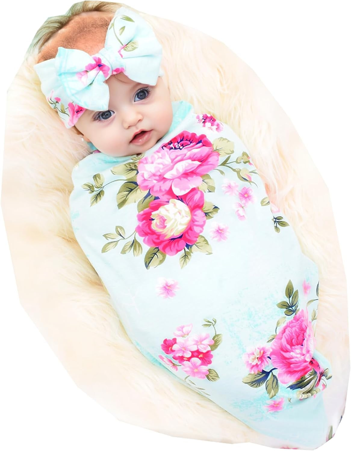 Floral Newborn Receiving Blanket and Headband Set - Perfect for Your Little One!