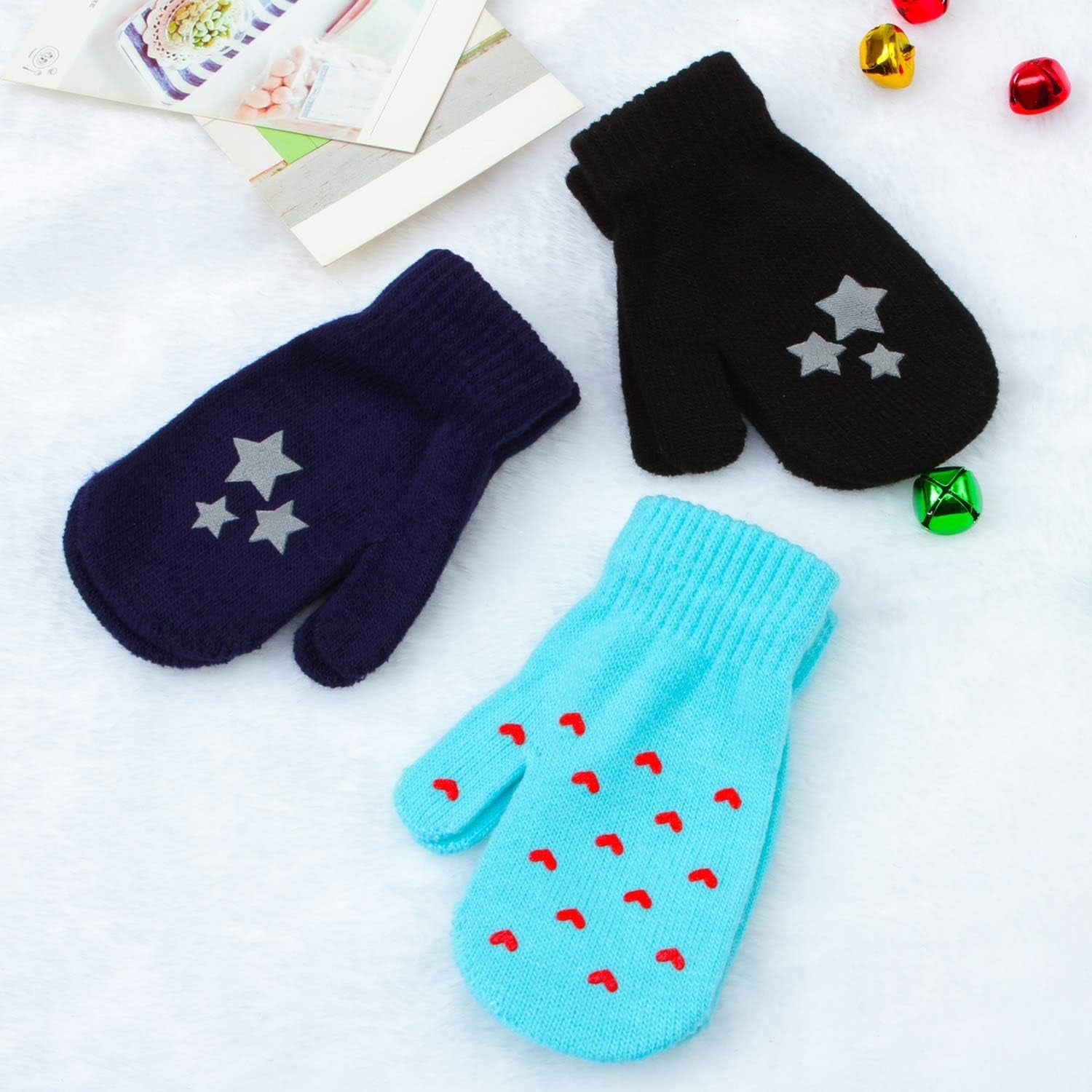 Cozy 6-Pair Toddler Magic Stretch Mittens - Unisex Knitted Winter Gloves for Babies