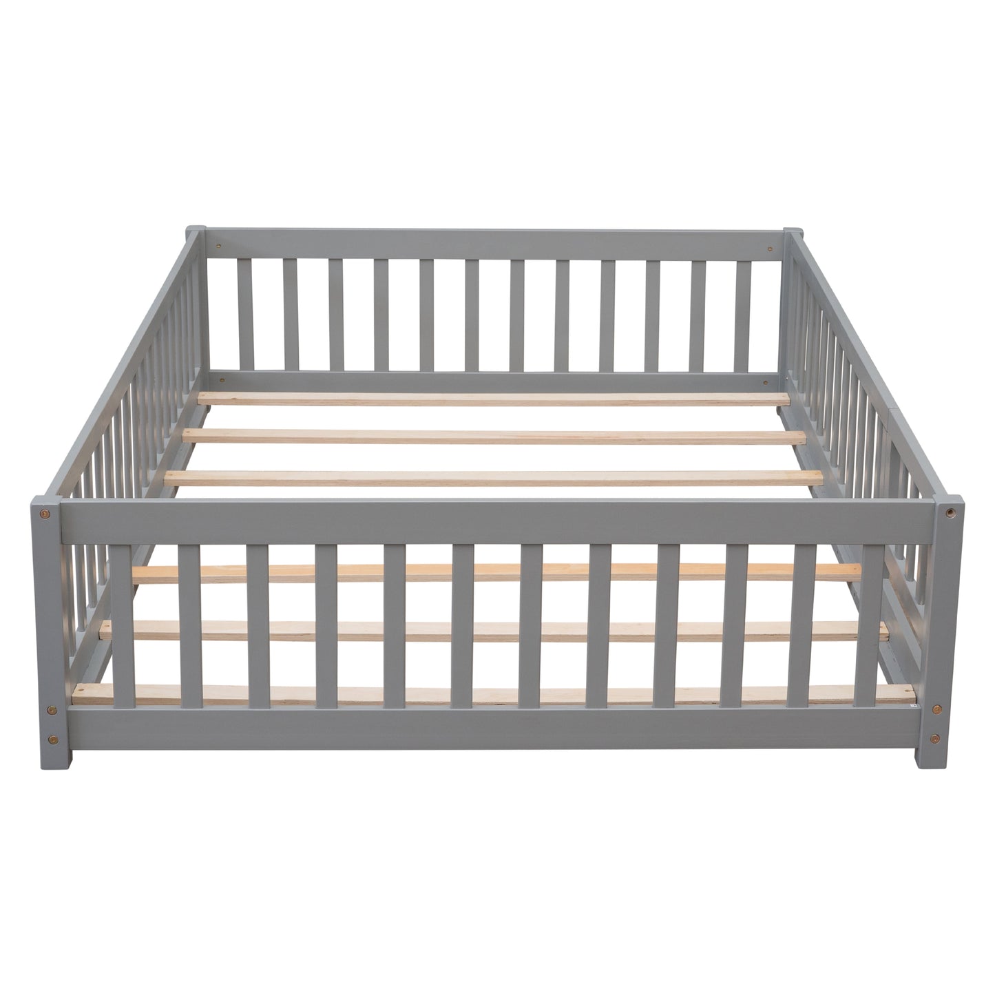 Gray Full-Size Toddler Floor Bed with Safety Fence