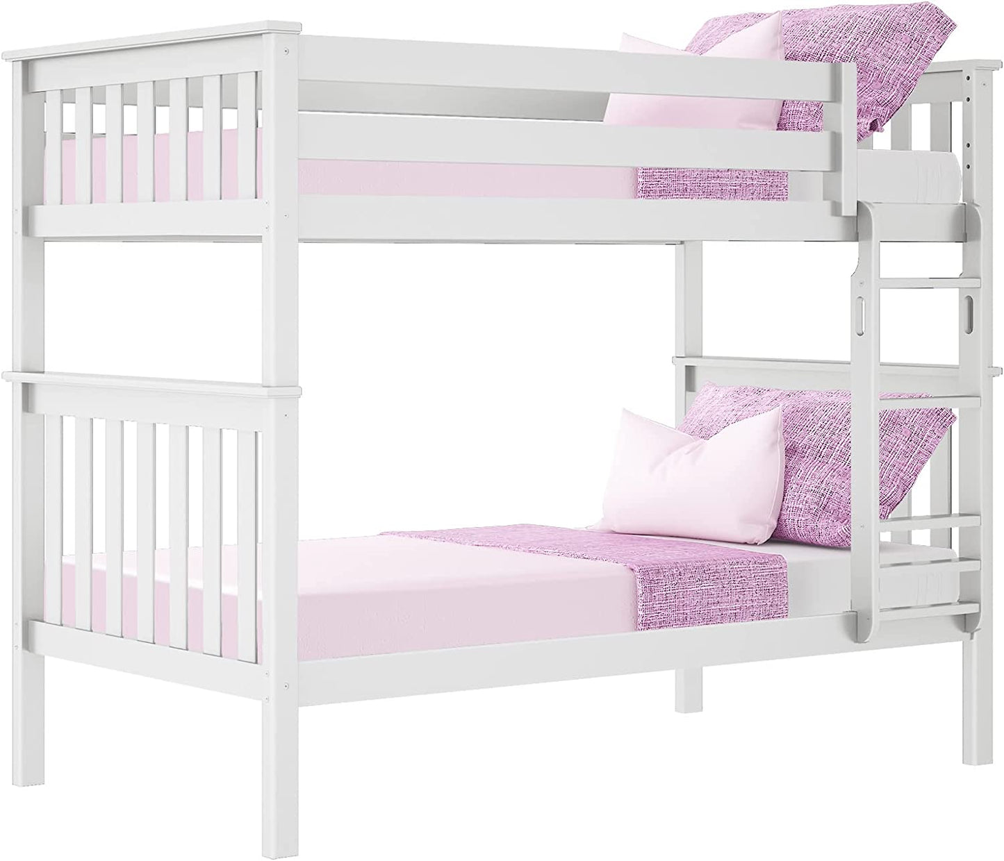 Stylish Solid Wood Twin Over Twin Bunk Bed with Ladder and Safety Guardrails - Easy Assembly, No Box Spring Required, White Finish