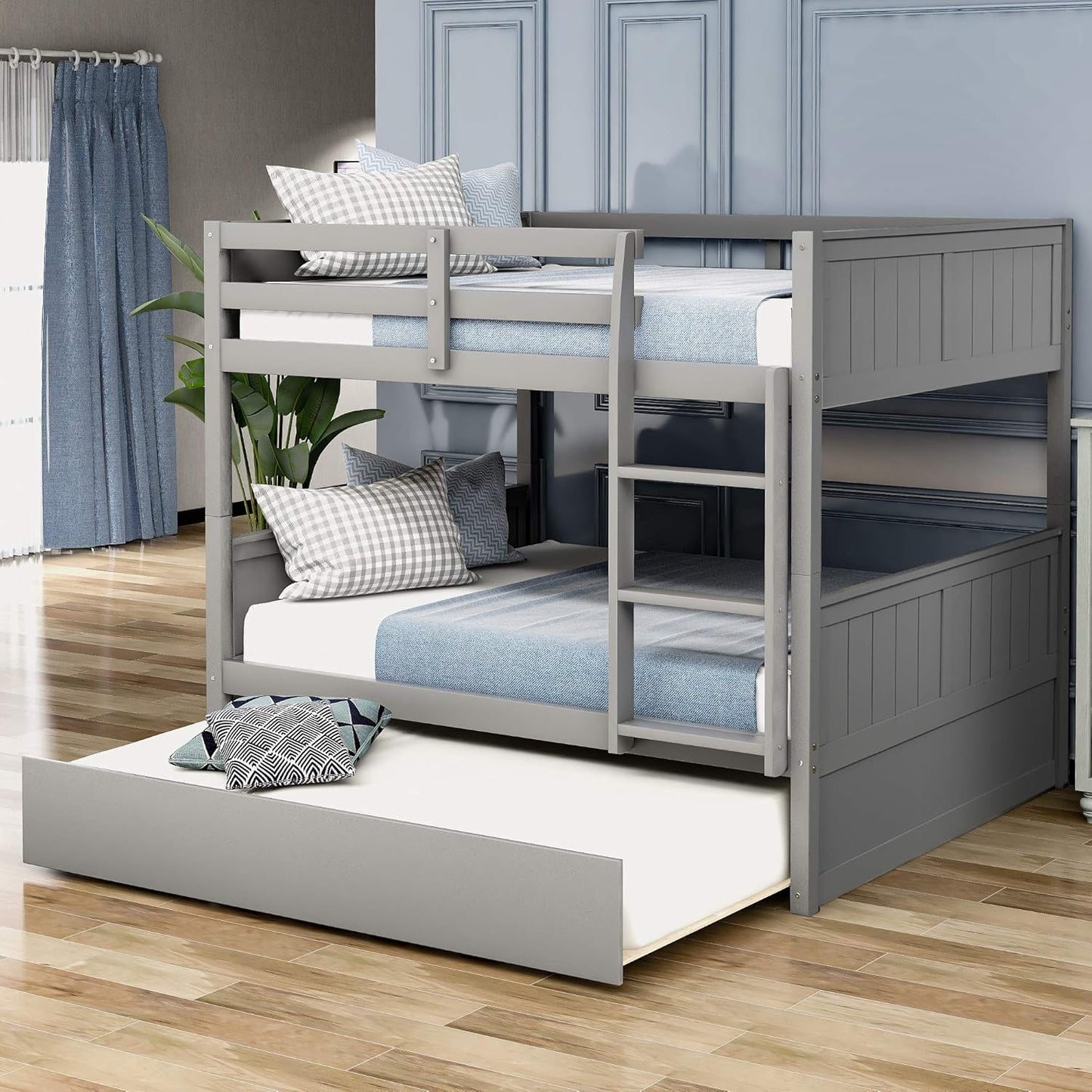 Chic Twin Over Twin Wooden Bunk Bed with Trundle & Storage - Ideal for Kids' Rooms & Guest Areas!