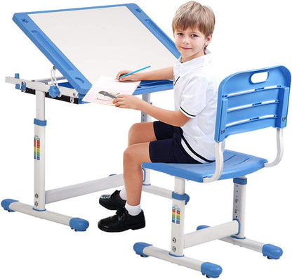 Ergonomic Blue Kids Desk and Chair Set with Storage Drawer - Ideal for Ages 3-15!