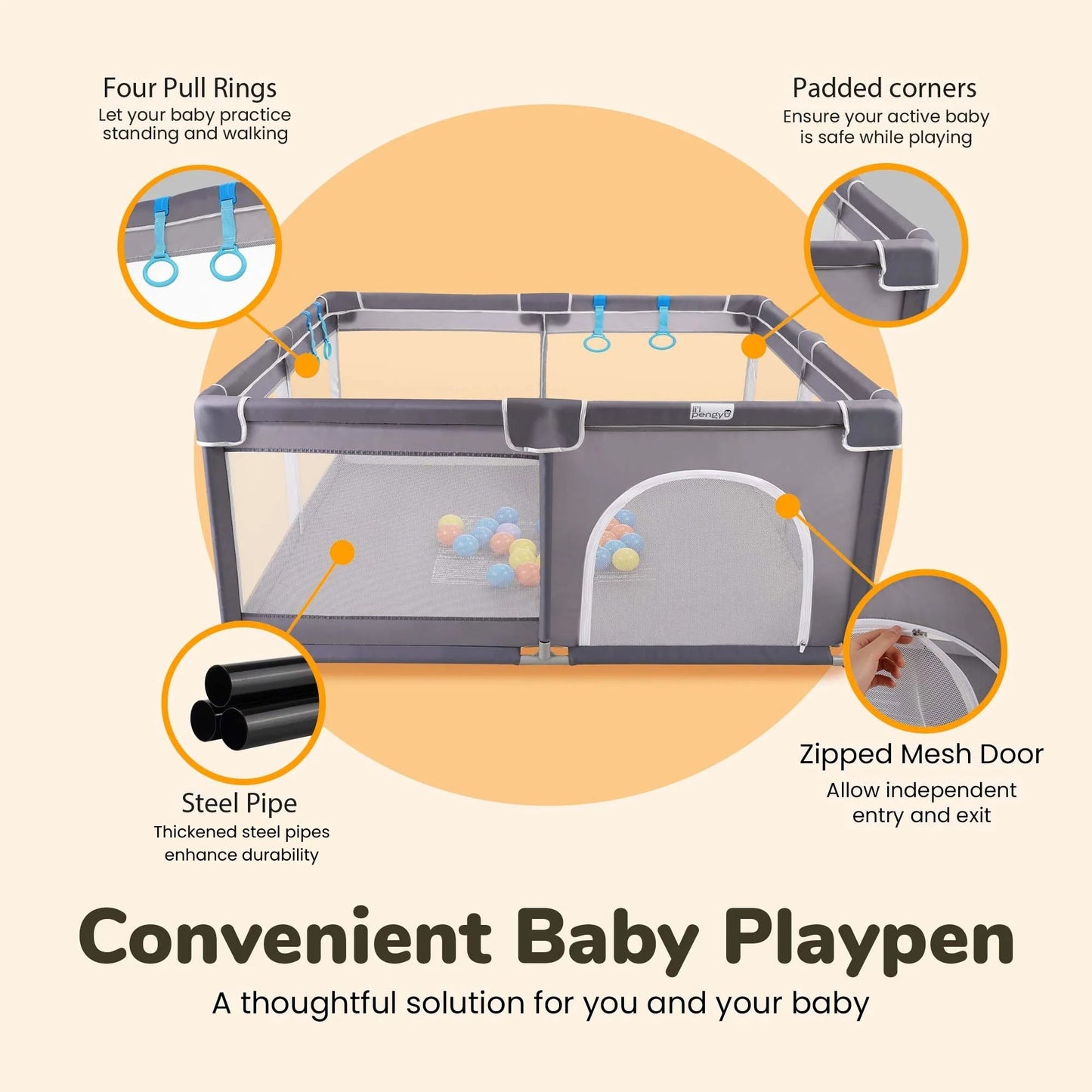 Ultimate Baby Playpen - Spacious 50x50 Inch Indoor & Outdoor Toddler Play Yard, Portable with Carrying Bag & Anti-Slip Base!