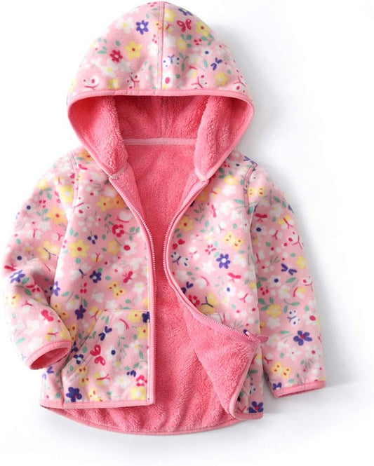 Toddler Fleece Jacket Baby Boys Girls Hooded Waterproof Zipper Long Sleeve Thick Warm Outerwear