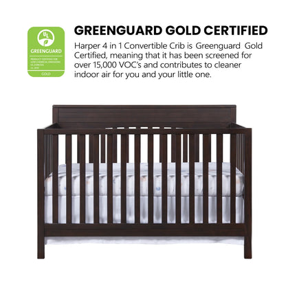 Harper 4-in-1 Convertible Crib - Stylish Espresso Brown, GREENGUARD Gold Certified Safety for Your Baby