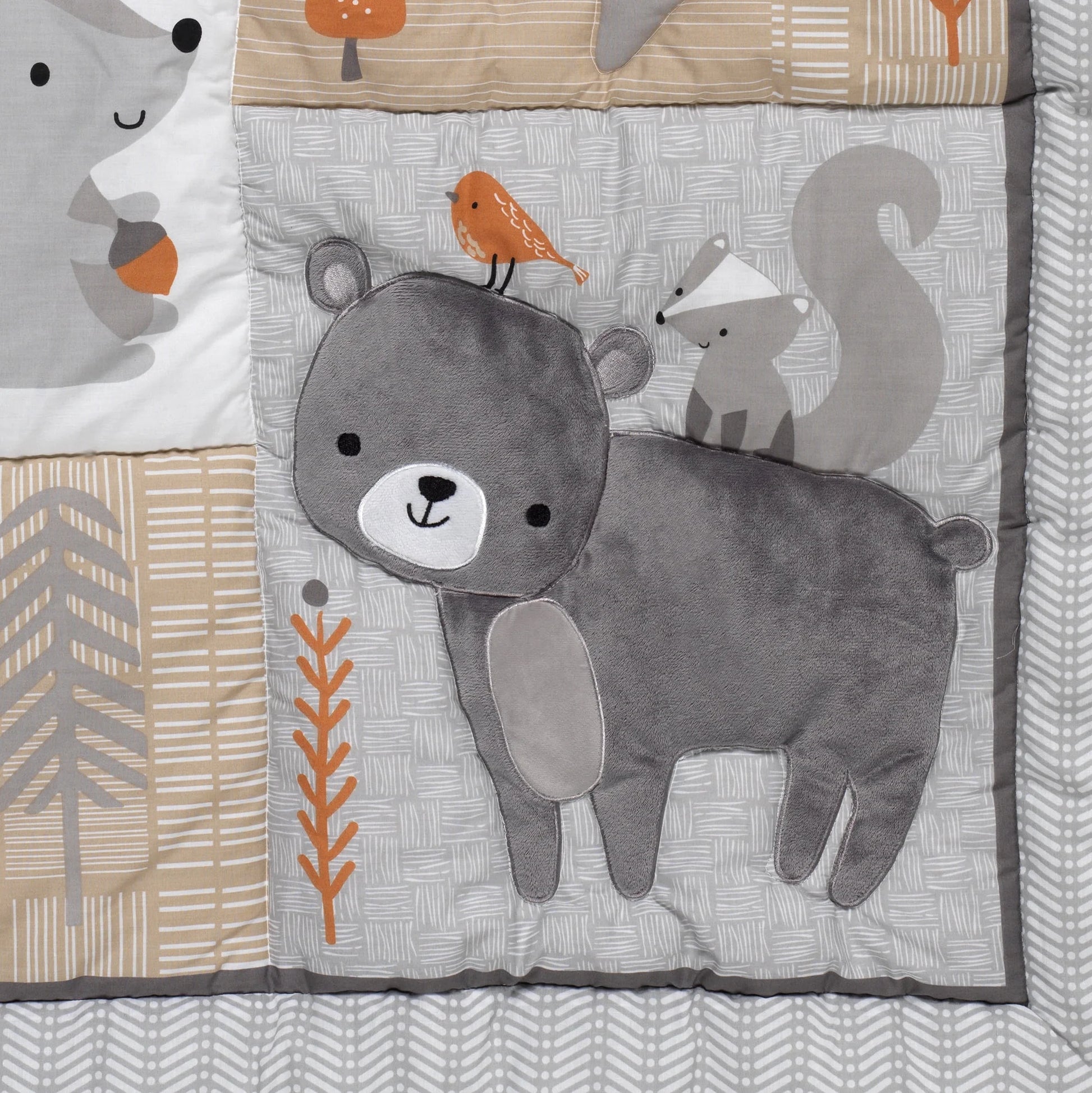 Acorn Gray Woodland Animal 3-Piece Crib Bedding Set