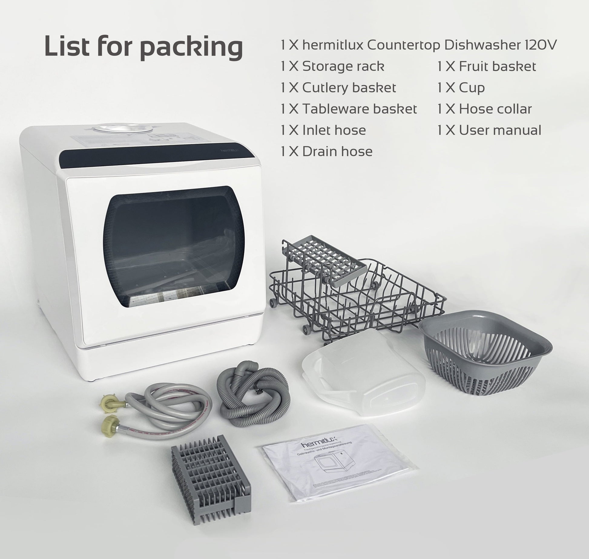 Compact Portable Dishwasher with 5 Wash Programs, 5L Water Tank & Air-Dry Feature - HMX-DW03