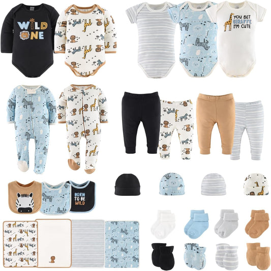 Safari Adventure Unisex Baby Layette Gift Set - 30-Piece Clothing Collection for Newborns to 9 Months