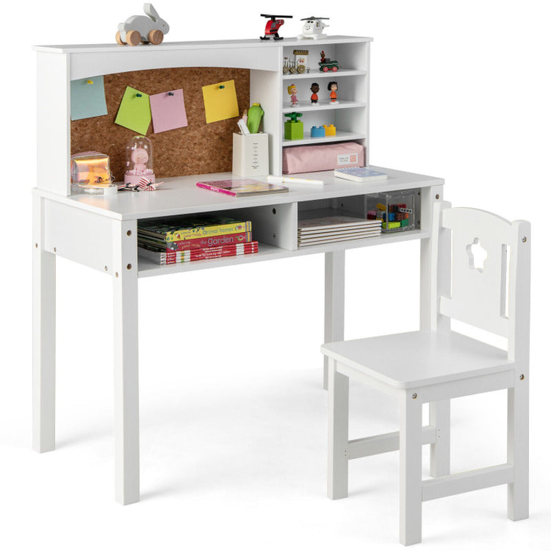 Deluxe Kids Desk and Chair Set with Hutch & Bulletin Board - Ideal for Ages 3+!