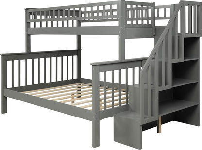 Stylish Twin Over Full Bunk Bed with Convenient Stairway and Smart Storage Solutions