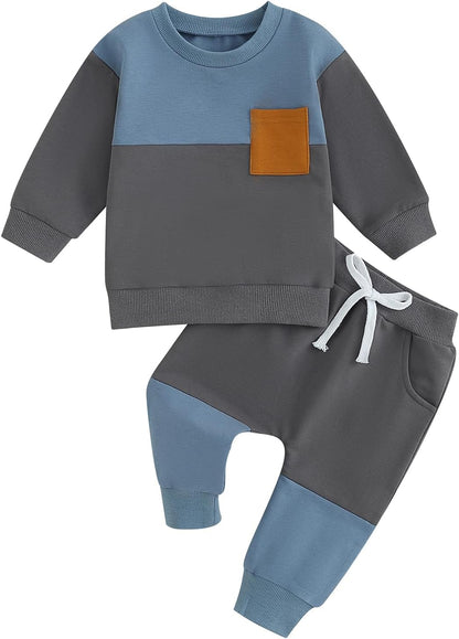 Stylish Toddler Boy's Fall & Winter Outfit Set - Cozy Contrast Long Sleeve Sweatshirt & Stretchy Jogger Pants