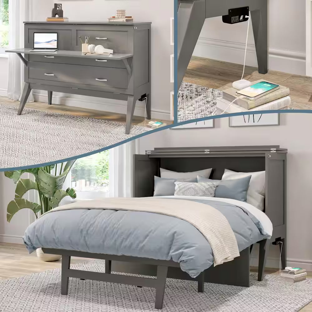 Transform Your Space with the Northampton Gray Murphy Bed Desk and Full Mattress Combo