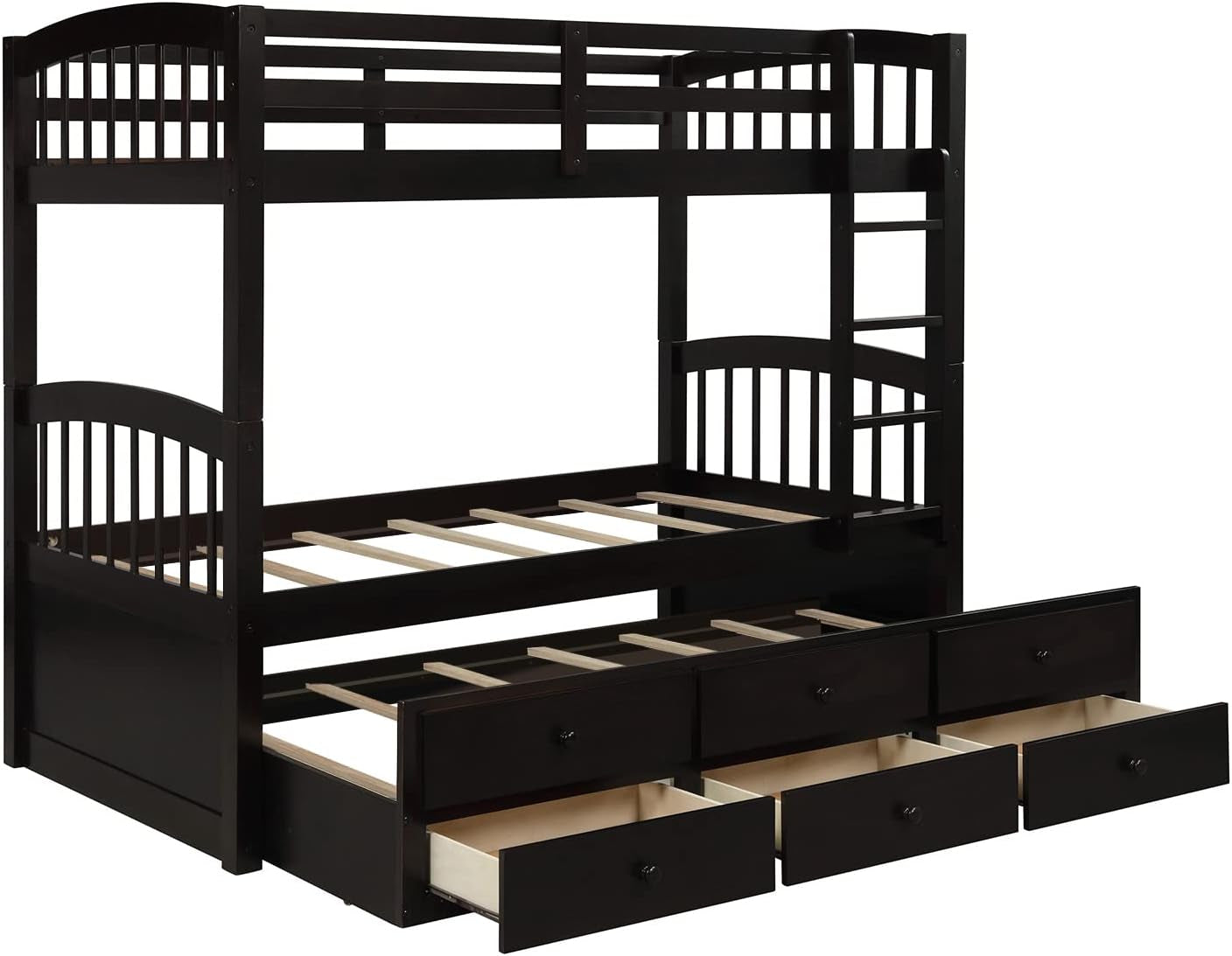 Chic Twin Over Twin Wooden Bunk Bed with Trundle & Storage - Ideal for Kids' Rooms & Guest Areas!