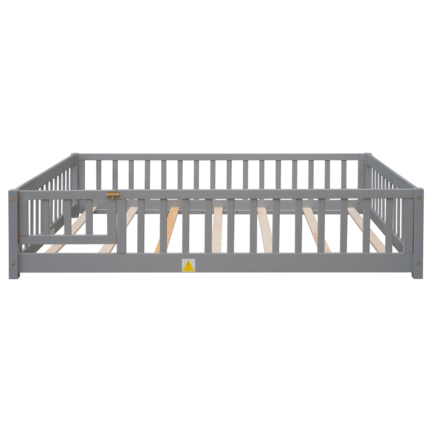 Gray Full-Size Toddler Floor Bed with Safety Fence