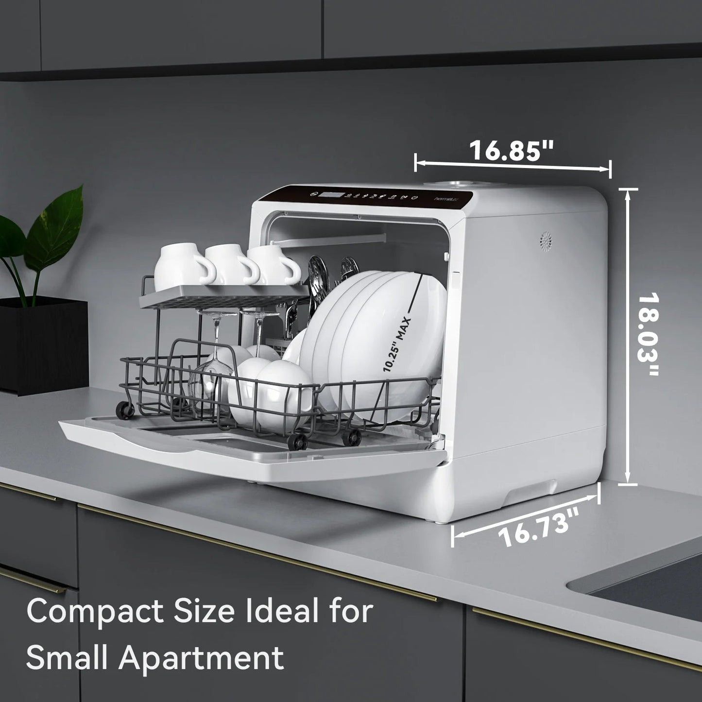 Compact Portable Dishwasher with 5 Wash Programs, 5L Water Tank & Air-Dry Feature - HMX-DW03