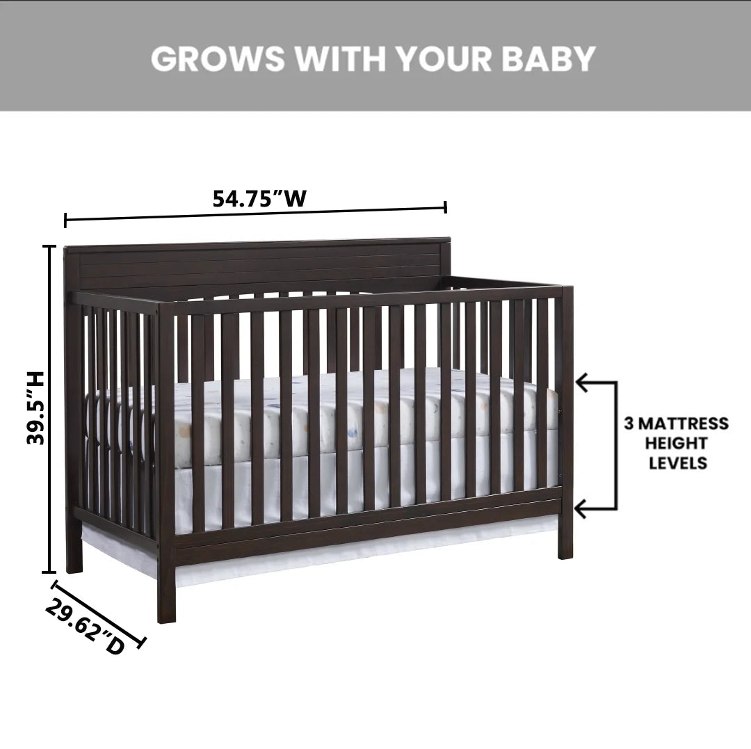 Harper 4-in-1 Convertible Crib - Stylish Espresso Brown, GREENGUARD Gold Certified Safety for Your Baby