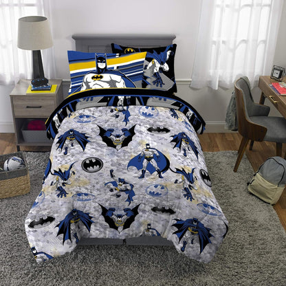 Batman Super Soft 5-Piece Twin Bedding Set - Comforter, Sheets, and Sham for Kids