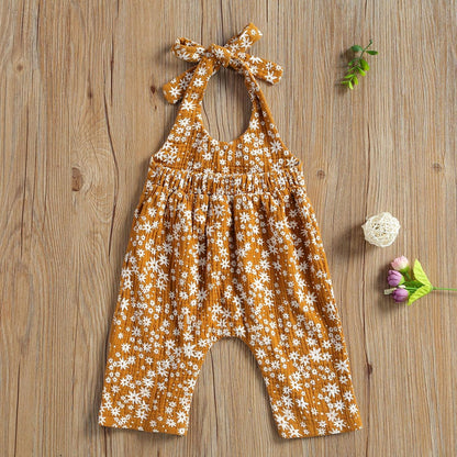 Baby Girls Floral Daisy Playsuit with Headband - Summer Halter Romper and Bodysuit