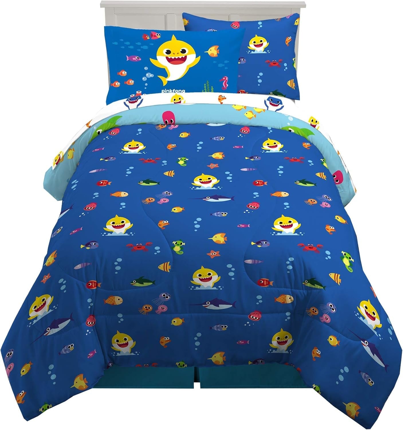 Baby Shark 5-Piece Twin Bedding Set - Super Soft Comforter, Sheets & Sham for Kids