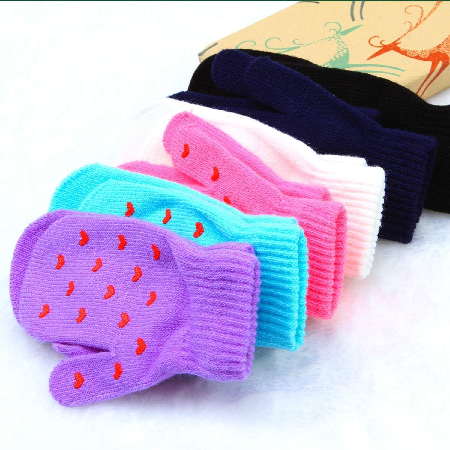 Cozy 6-Pair Toddler Magic Stretch Mittens - Unisex Knitted Winter Gloves for Babies