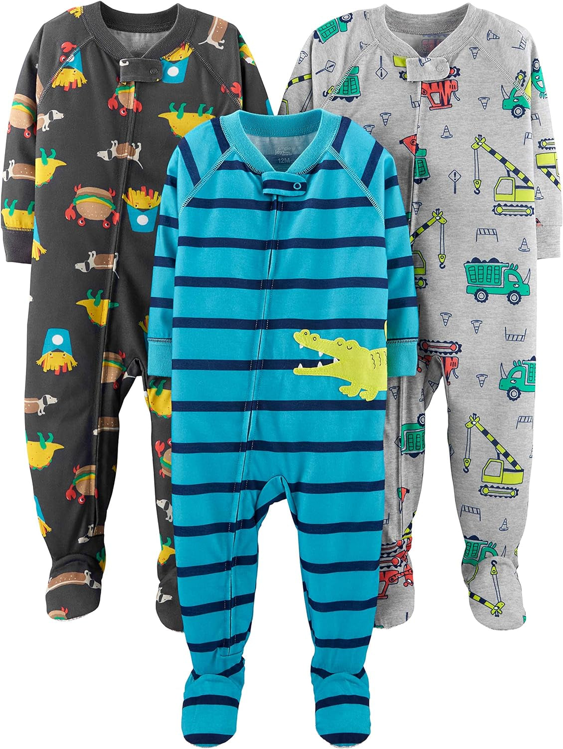 Cozy Pack of 3 Loose-Fit Polyester Footed Pajamas for Toddlers and Baby Boys