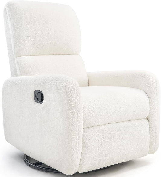 Comfort & Relaxation: Swivel Glider Rocking Recliner Chair with Massage - Perfect for Nursery, Living Room, and Bedroom (Teddy, White)