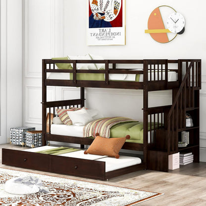 Stylish Twin Over Full Bunk Bed with Convenient Stairway and Smart Storage Solutions