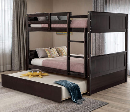 Chic Twin Over Twin Wooden Bunk Bed with Trundle & Storage - Ideal for Kids' Rooms & Guest Areas!