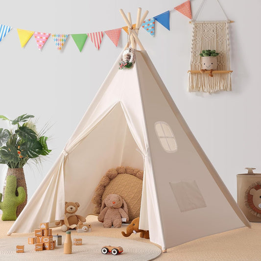 Deluxe Natural Canvas Teepee Tent for Kids - Indoor & Outdoor Play with Convenient Carry Case - Perfect for Boys & Girls!