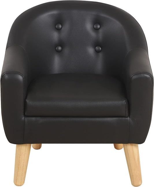 Chic Black PVC Toddler Armchair with Durable Wooden Legs - Ideal Kids' Sofa Chair