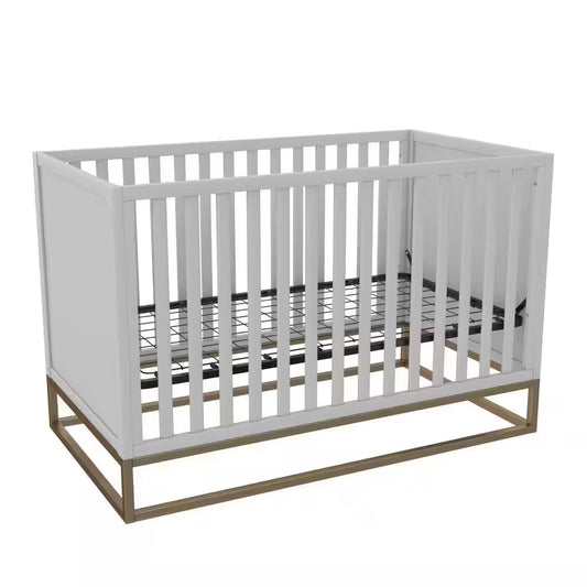 Haven Dove Gray 3-in-1 Convertible Wood Crib with Elegant Gold Metal Base