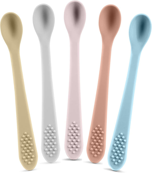 Baby Spoons First Stage Silicone Baby Spoon – Self Feeding Baby Utensils – Infant Spoons First Stage Baby Feeding Spoon - Soft & Gentle on Gums - BPA Free Silicone Baby Spoons Set (Pastel3)