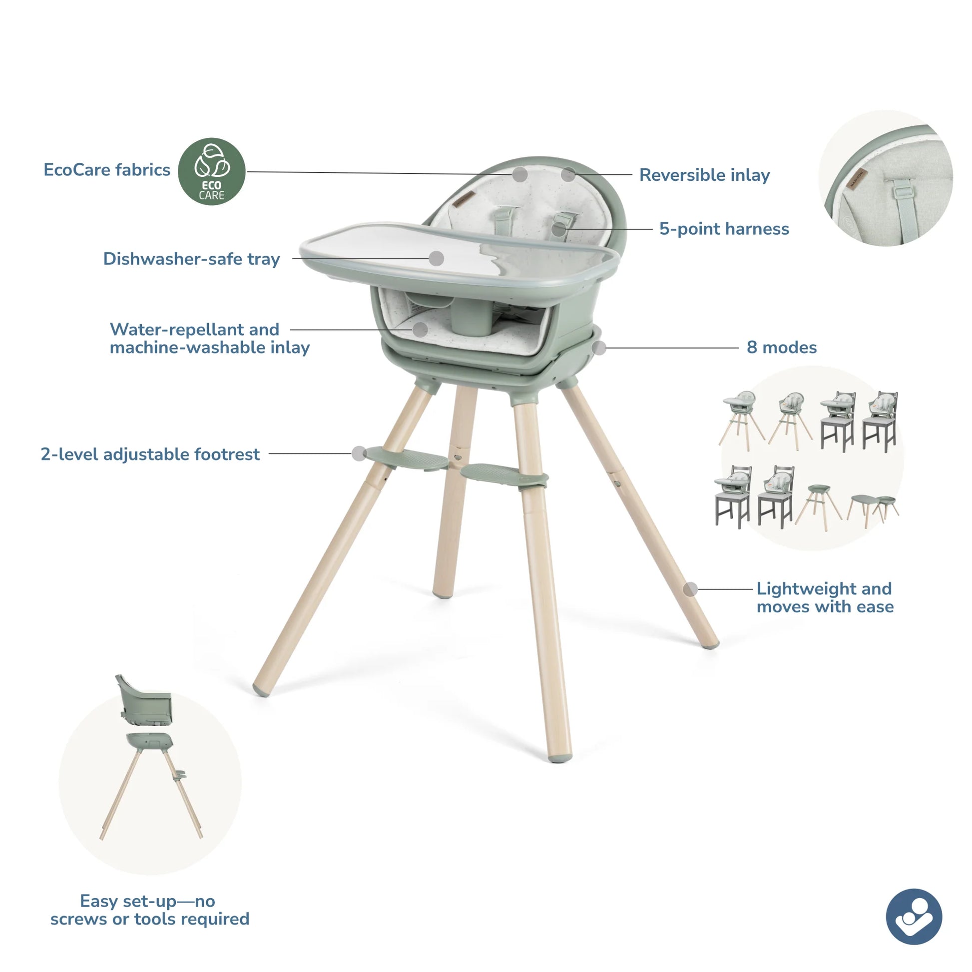 Moa 8-in-1 Versatile High Chair for Growing Families