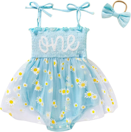 Adorable Baby Girl's 1st Birthday Tulle Romper - Sleeveless Bodysuit for Cake Smash Celebrations