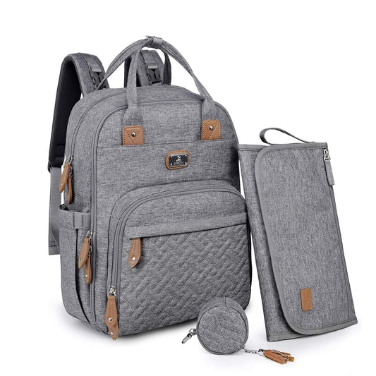 Stylish Diaper Bag Backpack with Changing Pad & Pacifier Case - Ultimate Unisex Travel Bag for Moms & Dads - Perfect for Boys & Girls - Gray