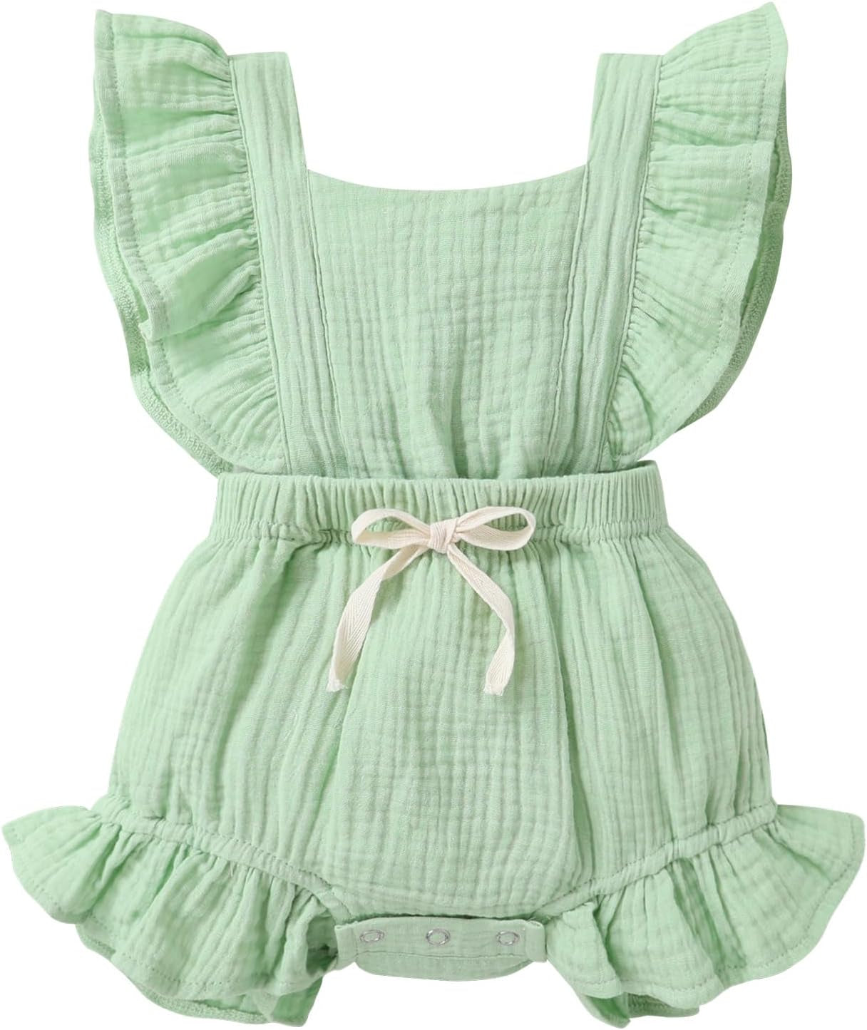 Adorable Ruffled Sleeveless Summer Romper for Toddler Girls - Soft Cotton Linen Comfort