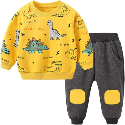 Adorable Dinosaur Print Toddler Boys' 2-Piece Long Sleeve Outfit Set