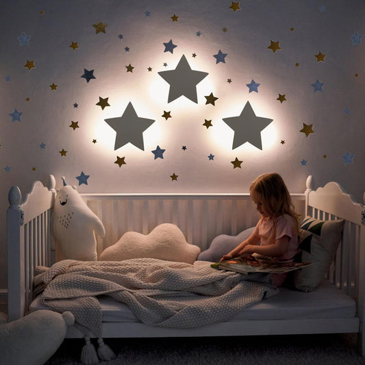 Enchanting Rechargeable Star Nightlight with Wall Stickers - Touch-Dim Feature for Dreamy Nursery & Toddler Rooms - Perfect Kids' Room Decor