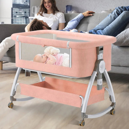 Portable Pink Folding Baby Bassinet with Wheels - Ideal Travel Crib for Comfort and Convenience