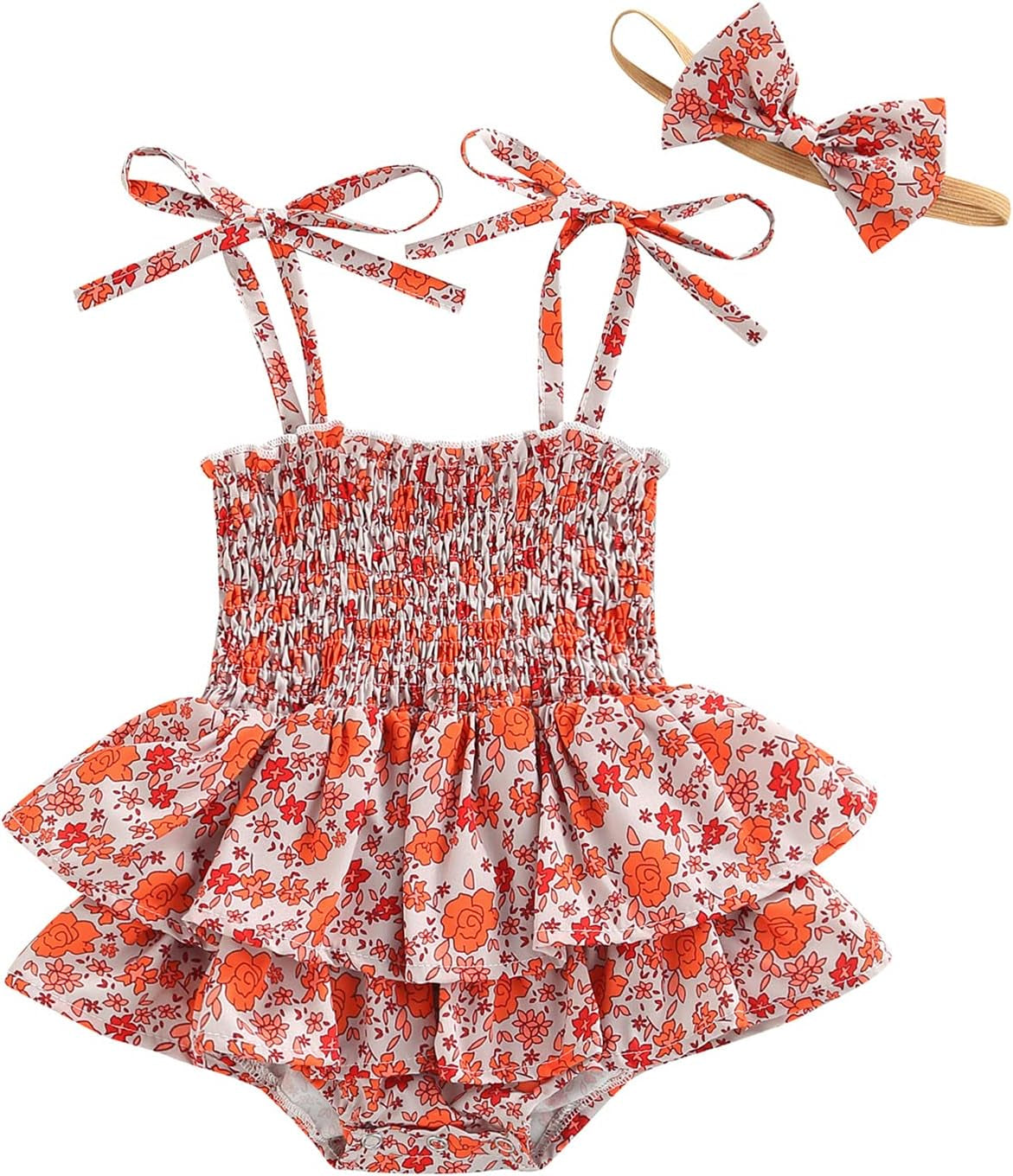 Baby Girls Floral Daisy Playsuit with Headband - Summer Halter Romper and Bodysuit