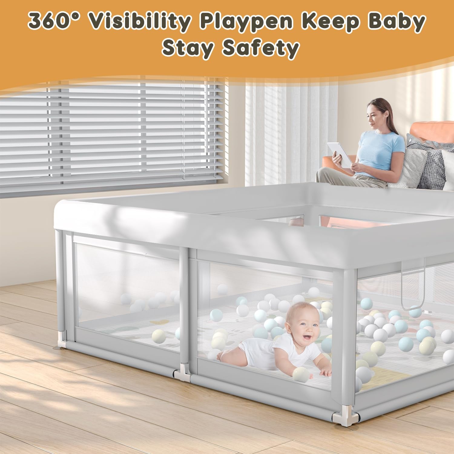 Ultimate Premium Baby Playpen with Soft Mat - Space-Saving 50 x 50 Inch Playard for Infants and Toddlers