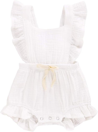 Adorable Ruffled Sleeveless Summer Romper for Toddler Girls - Soft Cotton Linen Comfort