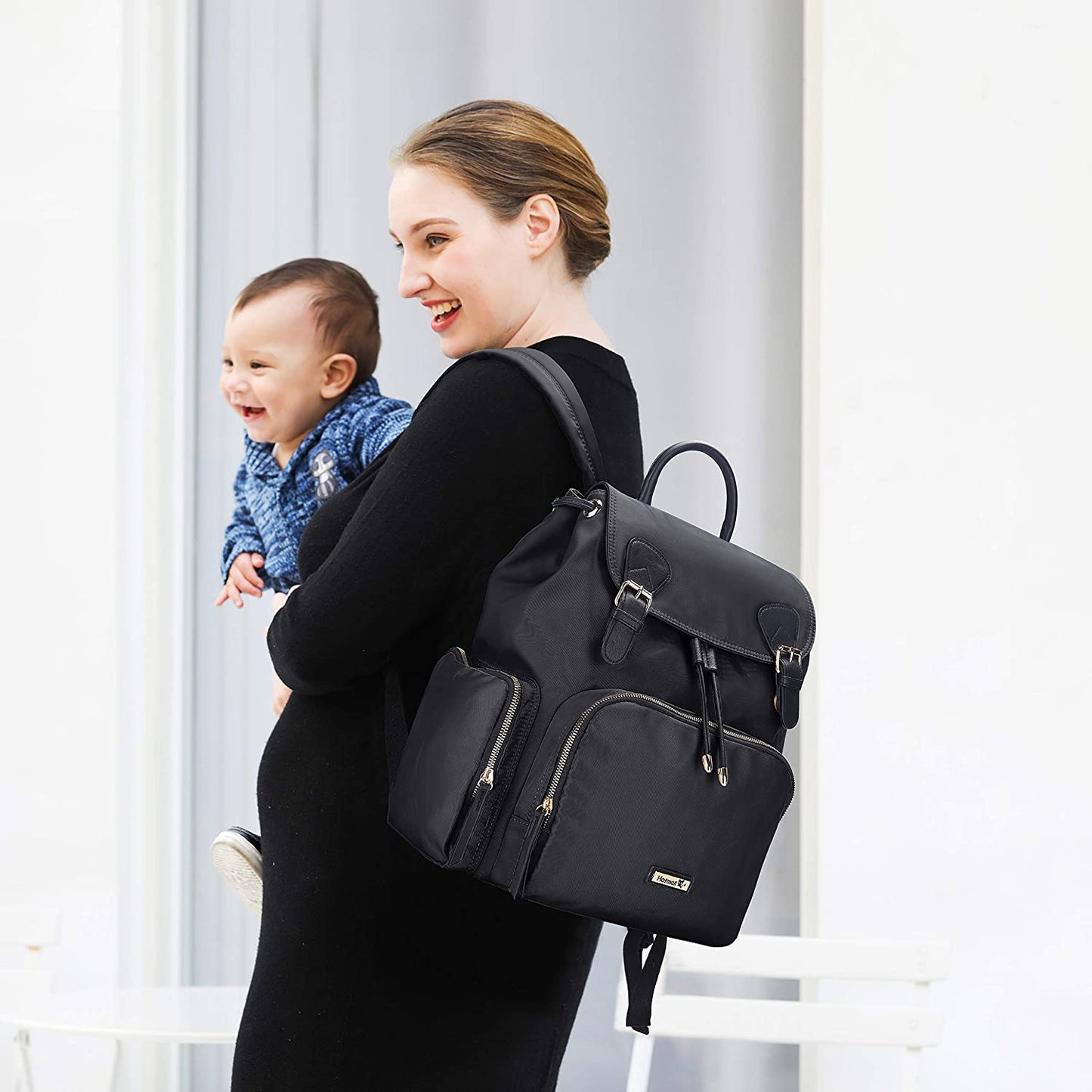 Stylish Diaper Backpack with Stroller Hooks - Perfect Baby Bag for Moms