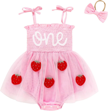 Adorable Baby Girl's 1st Birthday Tulle Romper - Sleeveless Bodysuit for Cake Smash Celebrations