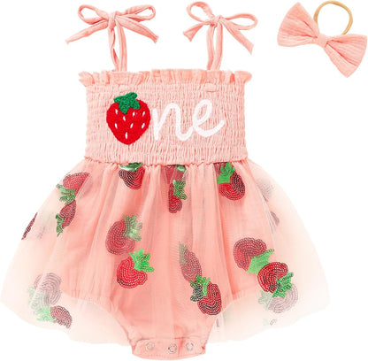 Adorable Baby Girl's 1st Birthday Tulle Romper - Sleeveless Bodysuit for Cake Smash Celebrations